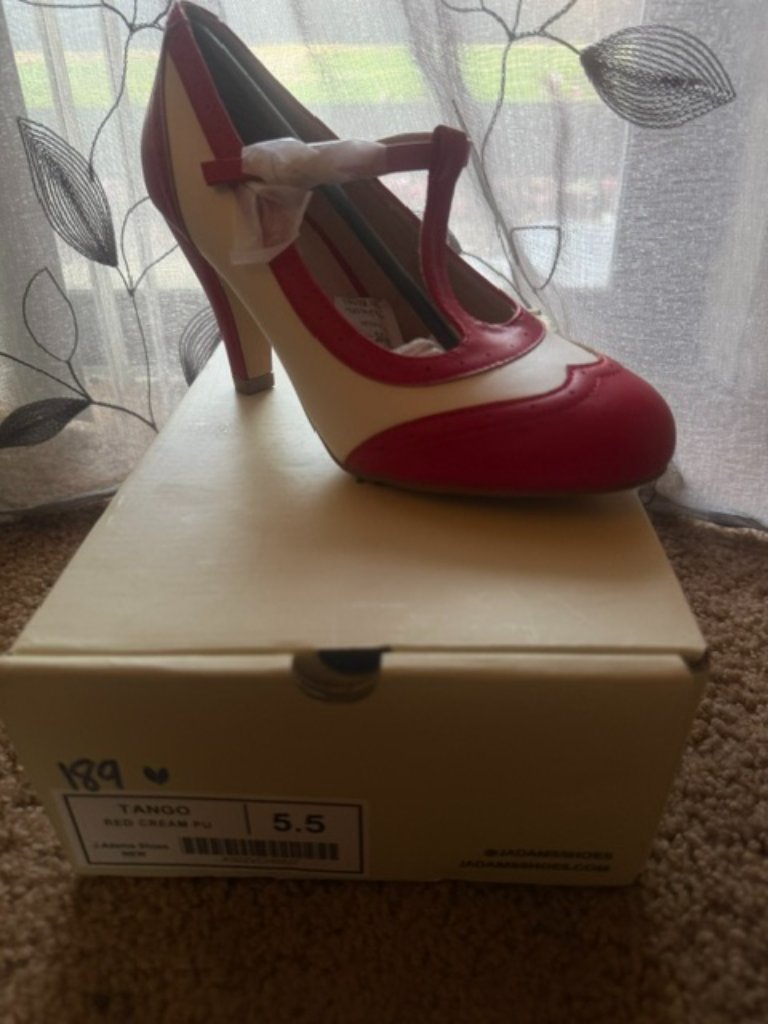 J. Adams Two-Tone T-Strap Heels - Red And Cream Size 5.5